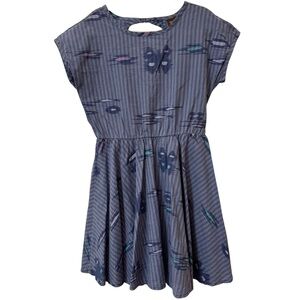 100% Cotton Tea Collection Butterfly IKAT Striped Keyhold Elastic Wais Dress 6